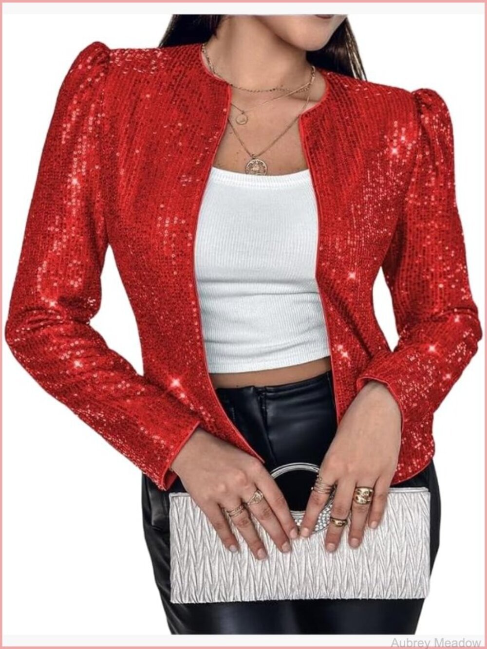Sequin Shrug Cardigan Open Front Long Sleeve Glitter Blazer Jacket